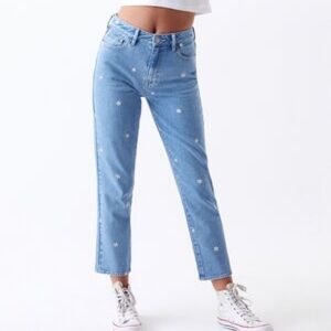 High-Rise Light Blue Embroidered Straight Jeans